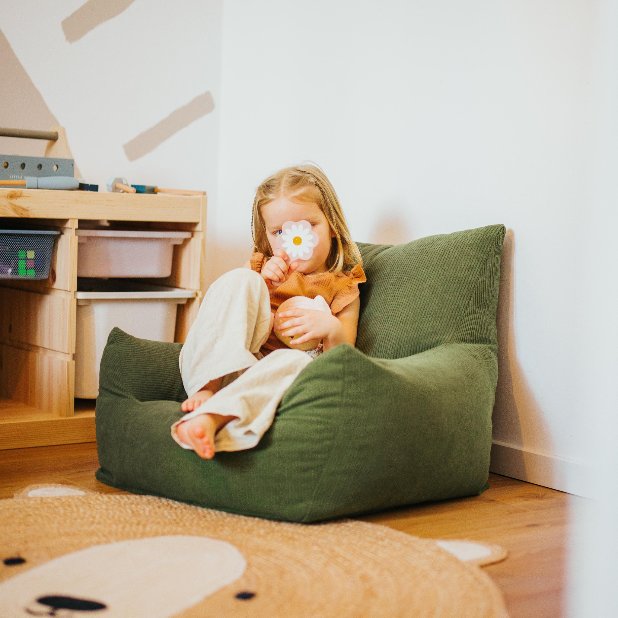 malwim Kindersessel Cord Olivgrün