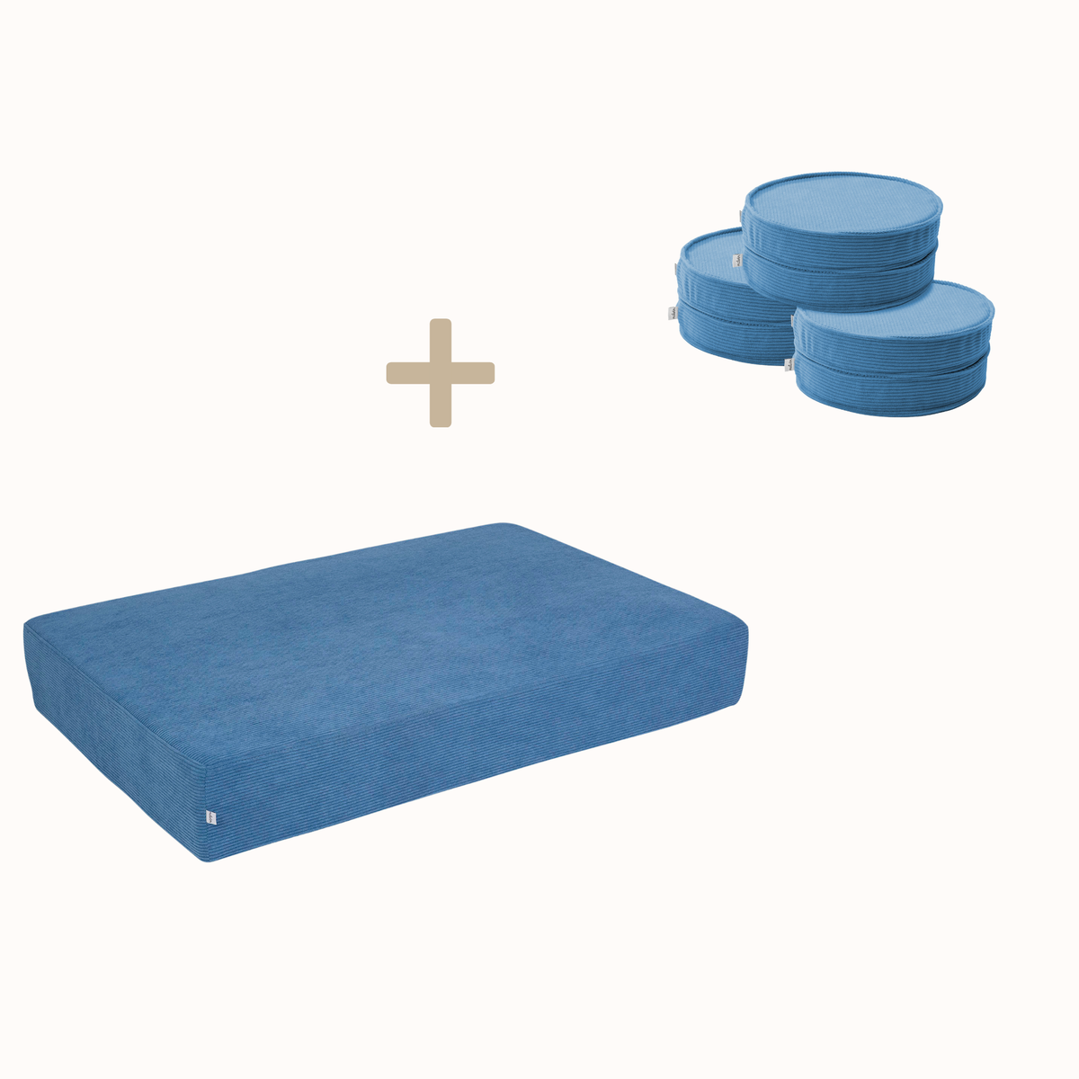 Bundle Hüpfpolster + Loopis Cord 6er aus azurblauem Cord für Kinder – handgefertigt und OEKO-TEX zertifiziert – malwim
