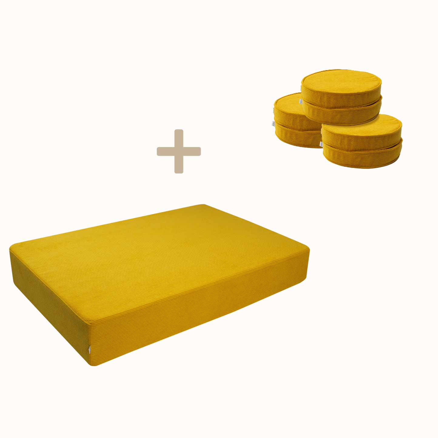 Bundle Hüpfpolster + Loopis Cord 6er aus goldgelbem Cord für Kinder – handgefertigt und OEKO-TEX zertifiziert – malwim
