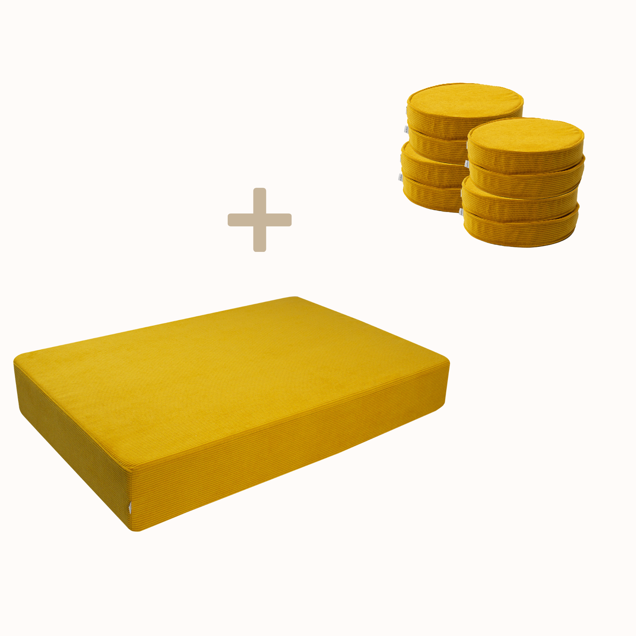 Bundle Hüpfpolster + Loopis Cord 8er aus goldgelbem Cord für Kinder – handgefertigt und OEKO-TEX zertifiziert – malwim
