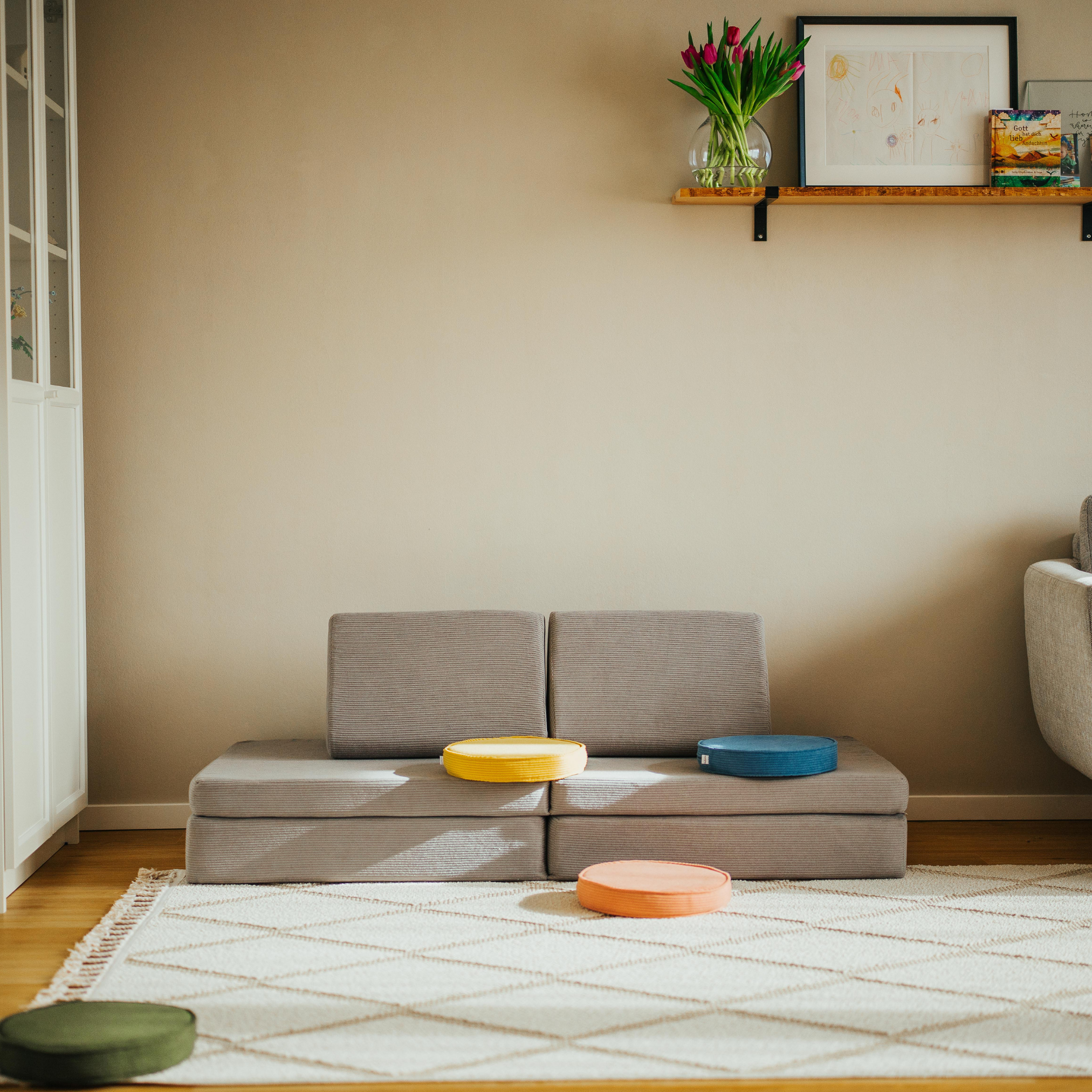 Cord-Bezug malwim Spielsofa Bundle S (Spielsofa + 4 Loopis) Mausgrau – OEKO-TEX zertifizierter Stoff
