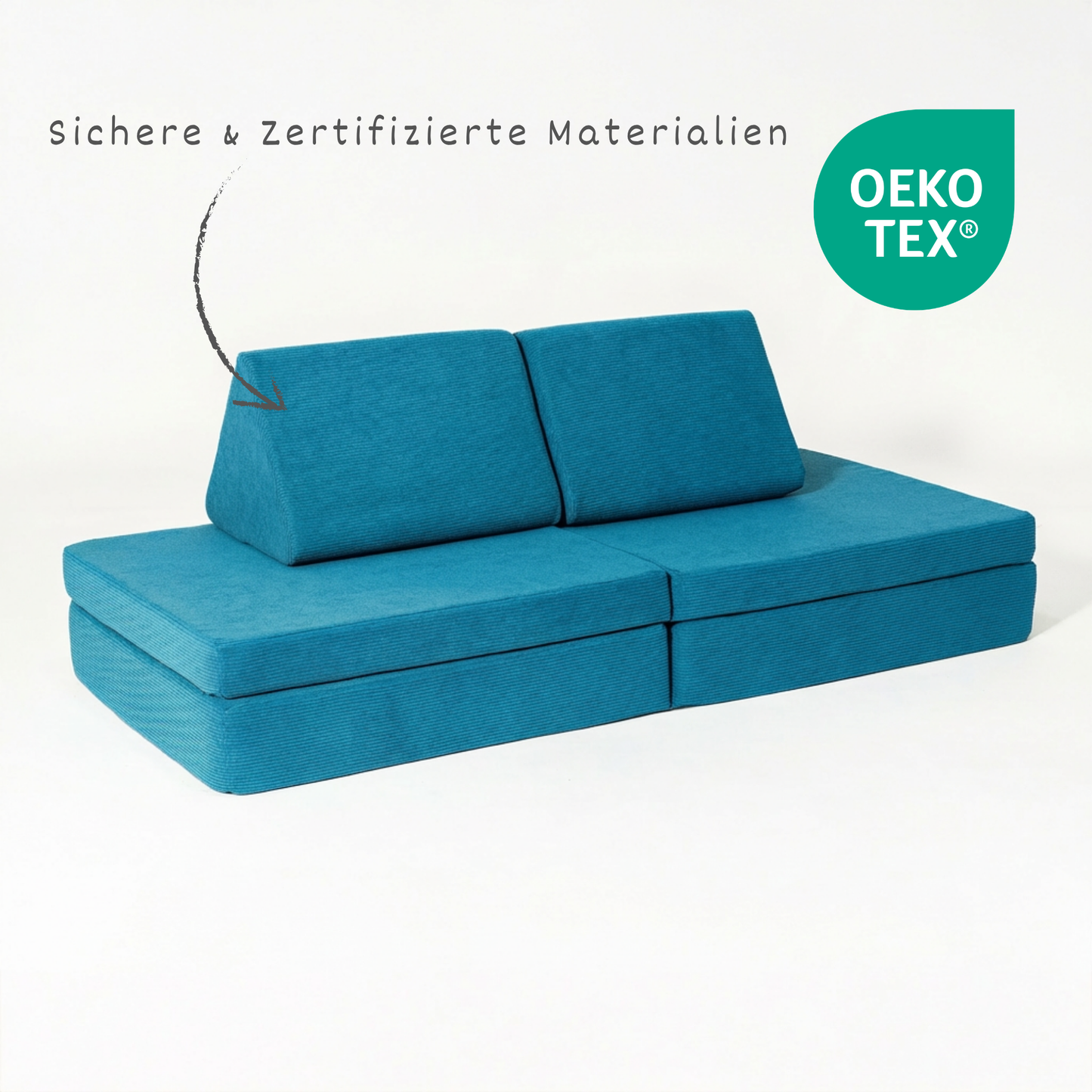 Cord-Bezug malwim Spielsofa Cord Azurblau – OEKO-TEX zertifizierter Stoff
