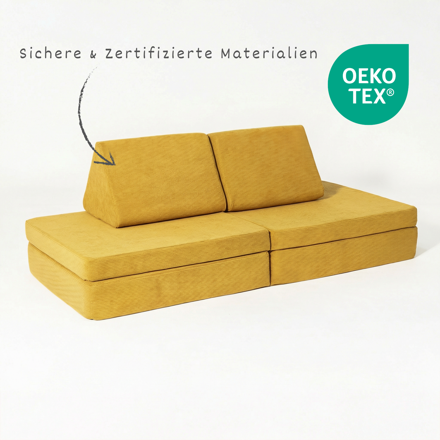 Cord-Bezug malwim Spielsofa Cord Goldgelb – OEKO-TEX zertifizierter Stoff
